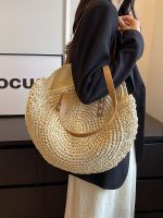 ❣❅ Woven straw bag womens large capacity 2023 new niche design summer one-shoulder beach bag commuting semicircle bag