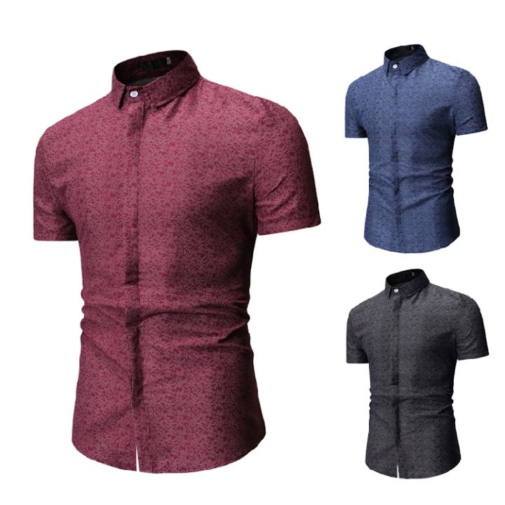 Eight Colors Mens Fashion Summer Stand Collar Floral Shirts Short ...