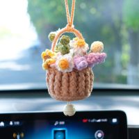 fgjfykjd Handcrafted Floral Car Pendant Rose Sunflower Basket Charm for Car Home Office Decor Perfect Gift