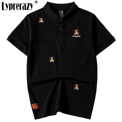 Lyprerazy Summer Teedy Bear Embroidery Polo Shirt Streetwear Casual Original Tops Short Sleeve Turn-down Collar T-shirt Male