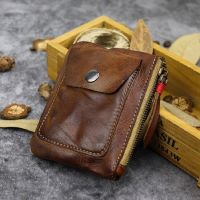 Wrinkled Cowhide Genuine Leather Mens Coin Purse Genuine Leather Zipper Wallet Retro Key Holder Small Money Bag Men Short Purse
