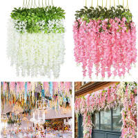 12ชิ้นตกแต่งงานแต่งงาน Wisteria ดอกไม้ประดิษฐ์แขวนพวงมาลัยเถาหวายปลอมสตริงดอกไม้ผ้าไหมสำหรับปาร์ตี้บ้านสวน