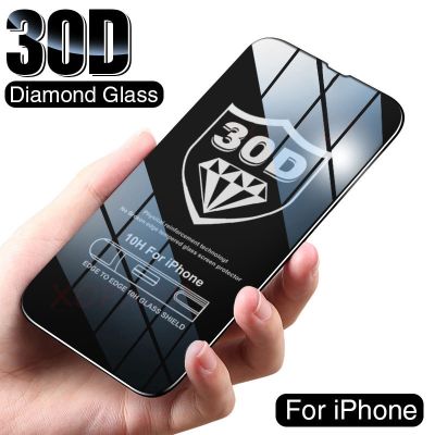 [spot goods66] 30D เพชรใหม่อัพเกรดฝาครอบกระจกหน้าจอสำหรับ iPhone 13 14 12 11 Pro Max Mini XR X XR XS กระจกนิรภัยป้องกันหน้าจอ