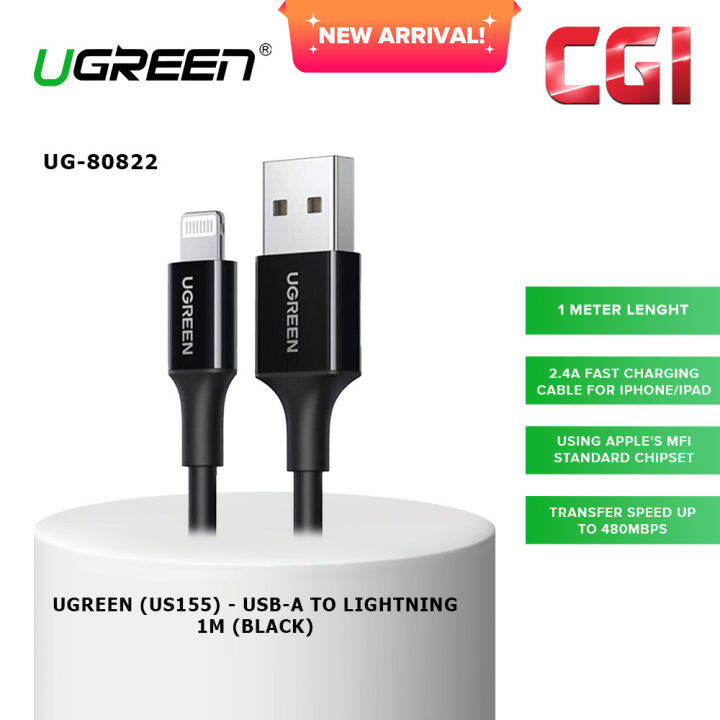 Ugreen (US155) 80822 USB-A to Lightning Cable (1M) - Black | Lazada