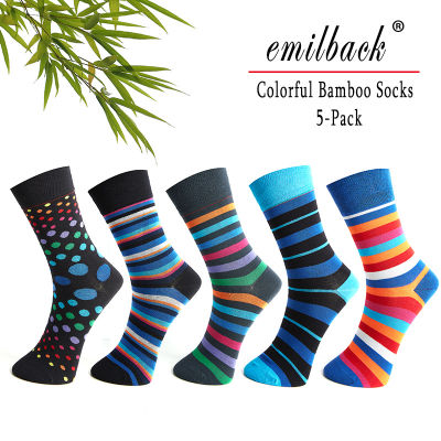 Emilback 5 Prslot สีสัน Mens Happy Funny Casual ยาวถุงเท้าไม้ไผ่คุณภาพสูงนุ่มมาก Antibacterial ขนาดใหญ่ Breathable