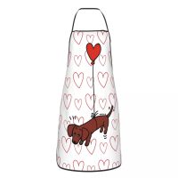 Bib Dachshund With Red Heart Balloon Apron for Men Women Unisex Chef Cooking Kitchen Cute Badger The Wiener Dog Tablier Cuisine