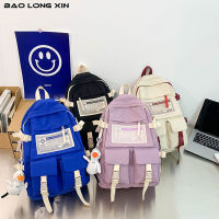 Tas Ransel Anak Perempuan BAOLONGXIN ฉบับภาษาเกาหลีอเนกประสงค์สไตล์ Ins น้ำหนักเบากระเป๋านักเรียนเรียบง่าย