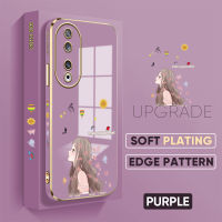 เคส PMP สำหรับ Honor 90 5G 90 Lite 5G ฟรีสายคล้องการ์ตูนผีเสื้อน่ารักเด็กหญิงขอบสี่เหลี่ยมปลอกชุบเคสโทรศัพท์หรูหราชุบเคสโทรศัพท์นิ่ม