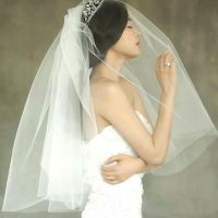 【❂Hot On Sale❂】 shengd ผ้าคลุมหน้าเจ้าสาวยาวถึงศอกสั้น Tulle งาช้างสีขาวผ้าคลุมผมเจ้าสาวราคาถูกพร้อมขายหวี