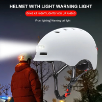 Smart MTB Cycling Bicycle Helmet Integrally-Mold LED Light Reflective Warning Bike Motorcycle Scooter Push Bike Safety Helmet