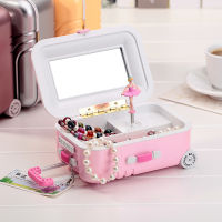 Creative suitcase trolley music box rotating ballet girl creative jewelry box to send girlfriend gift childrens toy gift box