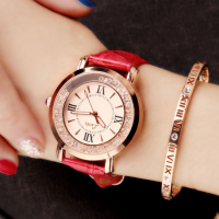 LuckyWd นาฬิกาข้อมือ (สีแดง) สายหนัง นาฬิกา ผู้หญิง นาฬิกาควอตซ์ นาฬิกา นาฬิกา ข้อมือ นาฬิกาควอทซ์ นาฬิกาแฟชั่น สไตล์ เกาหลี