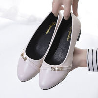 Mom shoes one foot single shoe soft leather soft sole spring shoes mid-heel block heel leather shoes comfortable black working womens shoes