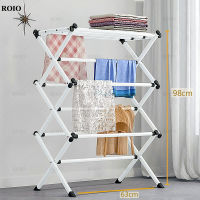 Foldable Metal Clothing Rack Portable Living Room Drying Rack White Coat Rack Towel Shelf Floor Easy Assembled Clothes Hanger