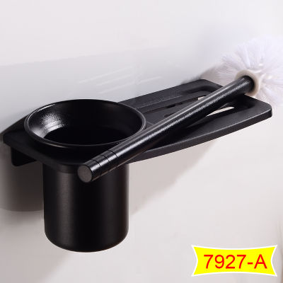 Toilet Brush Holder Black Aluminum Detachable Toilet Brush Holder Set with Shelf Wall Mounted Bath Cleaning Tool Brush Holder