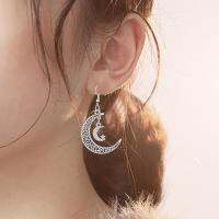 Retro Silver Crescent ต่างหูดวงจันทร์ห้อย Luna Lunar เครื่องประดับทำมือ