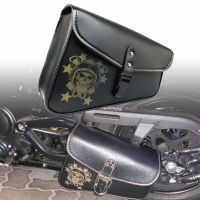 For Honda Suzuki Harley Sportster XL 883 XL1200 Black PU Leather Saddle Bag Motorcycle Luggage Left+Right Side Tool Bag