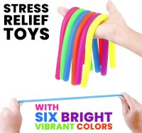 6 Pack Stretchy String Fidgets Sensory Toys Resistance Squeeze Strengthen Arms Noodle Stress Reliever Toys for Kids Adults