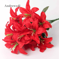 Andrewxdi 10หัว/ชุดจำลอง Lily สมจริงประดิษฐ์งานแต่งงานดอกไม้น้ำหอม Lily ดอกไม้ผ้าไหมสำหรับตกแต่งบ้าน