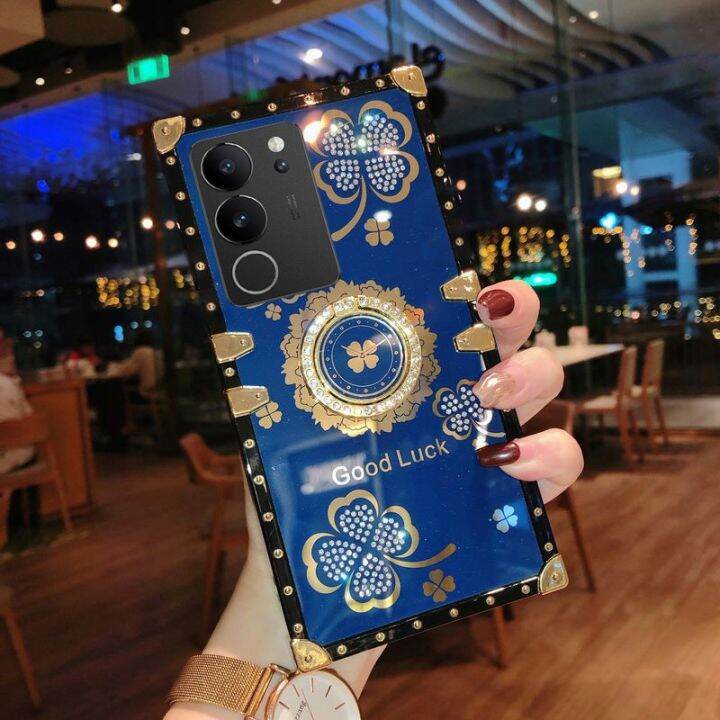 เคสสำหรับ-vivo-v29-v27-v27e-5g-v-29-v-27-vivov29เคส-vivov27e-vivov27-2023สำหรับผู้หญิงเคสด้านหลังเคสมือถือแบบมีห่วงจับยึด-tpu-นิ่มกันกระแทกกันกระแทกรูปดอกไม้โคลเวอร์