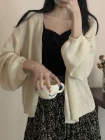 ❄℗ஐ Lazy style yellow simple cardigan long-sleeved sweater for women autumn Korean style loose and versatile autumn sun protection top