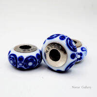 Navar Gallery : บีทแก้วลายคราม แกนเนื้อเงินแท้ 92.5 Karm beads with core silver 92.5 (ราคาต่อ 1 ชิ้น)