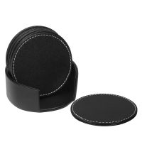 6PCS PU Coasters With Holder Round Cup Pad Table Mat Coffee Cup Pad Placemat Coasters For Tea Coffee 11cm