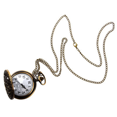 Retro Antique Bronze Spiderweb Pattern Pocket Watch Quartz Clock Necklace Pendant