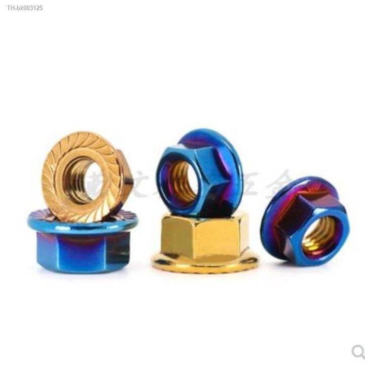 1-2pcs-flange-nylon-lock-nut-m4-m5-m6-m8-m10-m12-burn-titanium-blue-gloden-stainless-steel-flange-nut