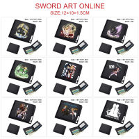 Sword Art Online กระเป๋าสตางค์พับได้สำหรับเด็ก,กระเป๋าเงินการ์ตูนอะนิเมะญี่ปุ่นสำหรับนักเรียนกระเป๋าสตางค์หนัง PU แบบสั้น Kirito ที่ใส่บัตรกระเป๋าใส่เหรียญ