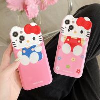 เคสหลังโทรศัพท์ซิลิโคนนิ่มลายการ์ตูนน่ารัก3D Hello Kitty เคสโทรศัพท์มือถือสำหรับ iPhone 14 Pro Max 13 Pro Max 11เคสด้านหลัง