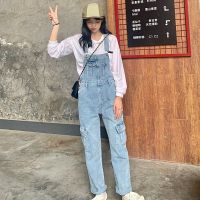 Hot Womens denim Bib pants Korean Suspenders pants Loose large pants Multi-Pocket Jumpsuits Size S-XXL