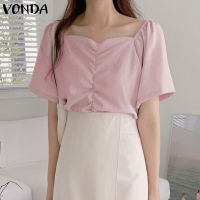 (จัดส่งฟรี)Fancystyle VONDA เสื้อสตรีแขนพัฟแบบสวมหัวคอเหลี่ยมลำลองหรูหรา