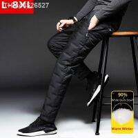 ☬☫◑ Pato para baixo calças masculinas ar livre wadded inverno 8xl 7xl 6xl jogger quente à prova dplus água térmica tamanho frio resistente roupas