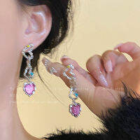 ต่างหู Zircon Love Pink , อารมณ์หวานและเย็นสำหรับผู้หญิง , การออกแบบกลุ่มเล็ก ๆ , ต่างหูพรีเมี่ยม , ต่างหูแฟชั่นใหม่ 2023 OS7D