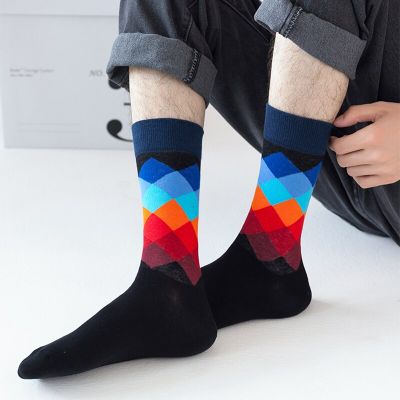 ‘；’ Classic Male Happy Cotton Casual Crew Socks Breathable Color Compression Funny Sox Business Dress High Quality  Socks For Men