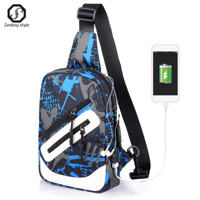 SENKEY New Travel USB charging Chest Bags Mens Fashion Crossbody Bag for Men Shoulder Bags teens Casual male Chest Waist Pack