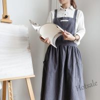 【hot sale】▲✿ D13 Ready Stock Japan Apron simple pure cotton with pocket Home kitchen Nordic style fashion wear