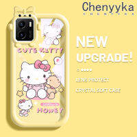 เคส Chenyyyka สำหรับ VIVO Y15s Y15a Y01เคสการ์ตูนน่ารักลายแมว Hello Kitten เคสเคสมือถือกันกระแทกแบบใสนิ่มสีซิลิโคนใหม่ปลอกป้องกันโปร่งใสลายกล้องถ่ายรูปที่สร้างสรรค์