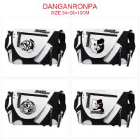 Danganronpa: ทริกเกอร์ Havoc Crossbody กระเป๋าสะพายไหล่สำหรับผู้ชายผู้หญิงอะนิเมะกระเป๋ากระเป๋าหนังสือต่อพ่วงลำลองผ้าใบสี PU หนังสีดำและสีขาวที่ตรงกันกระเป๋าสะพายไหล่นักเรียน0000