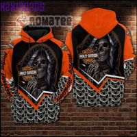 Death Skull Hold Harley-Davidson Motorcycles Logo Armor Style 3D All Over Print Hoodie