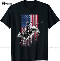 New Rodeo Bull Rider Patriotic American Flag T-Shirt Black S-5Xl Cotton Tee Shirt XS-4XL-5XL-6XL