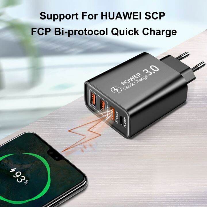 usb-c-r-60w-fast-r-4พอร์ต-pd-typec-รวดเร็ว3-0เครื่องแปลงพลังงานกำแพงสำหรับ-samsung-โทรศัพท์-r