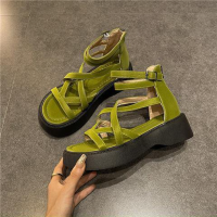 【YY】Spring and Summer Thick-soled Sandals Net Red Fashion Fairy Style Side Empty Open Toe Buckle Strap Womens Sandals Beach Sandals