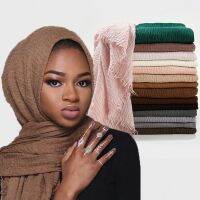 【YF】 Muslim Women Crinkle Hijab Scarf Soft Solid Color Head Scarves Plain Cotton Turban Shawls and Wraps 2022 Femme Musulman