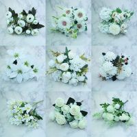 White variety of autumn fake tea rose peony silk flower autumn gerbera daisy fake flower plastic DIY wedding home accessories