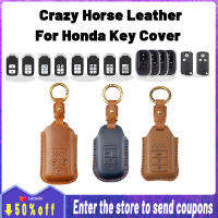 คุณภาพสูง Crazy Horse หนังสำหรับ Honda Key Cover Remote Key Case พร้อม Key Holder Fod พวงกุญแจ Creative Alloy โลหะ Civic City CR-V Jazz Accord Odyssey Brio Mobilio Fit HR-V Pilot Shuttle Legend