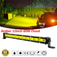 MARBIT AMBER 12นิ้ว60W น้ำท่วมบางแถวเดียวหมอก LED ทำงาน Light Bar รถ SUV รถบรรทุก ATV