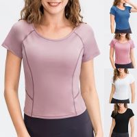 Womens Fitness Sports Tops Short Sleeve Quick Drying Sports Yoga T-shirt Running Pilates Sports Workout Clothes Gym Top