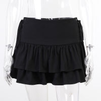 New Skirt Female Students Mini Skirts Personality Side Waist Bandage Pleated Skirt INS Dark Style European and American Summer